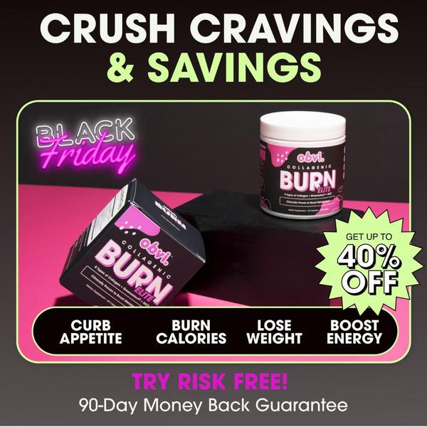 A square-ratio promotional ad for a collagen-based supplement featuring a Black Friday discount, clear benefit bullet points, and a money-back guarantee.